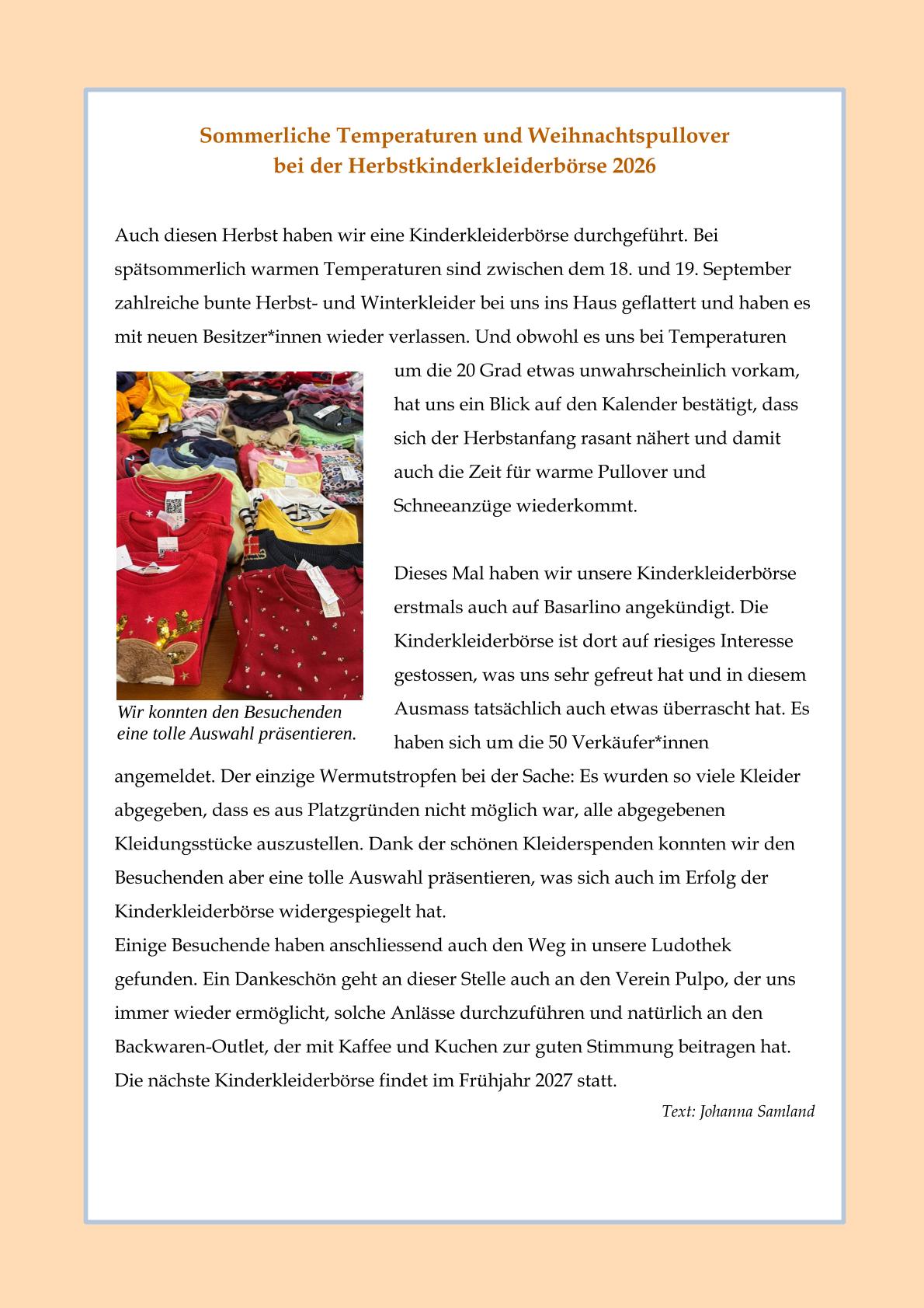 Kinderkleiderbörse und Markt der Möglichkeiten 1